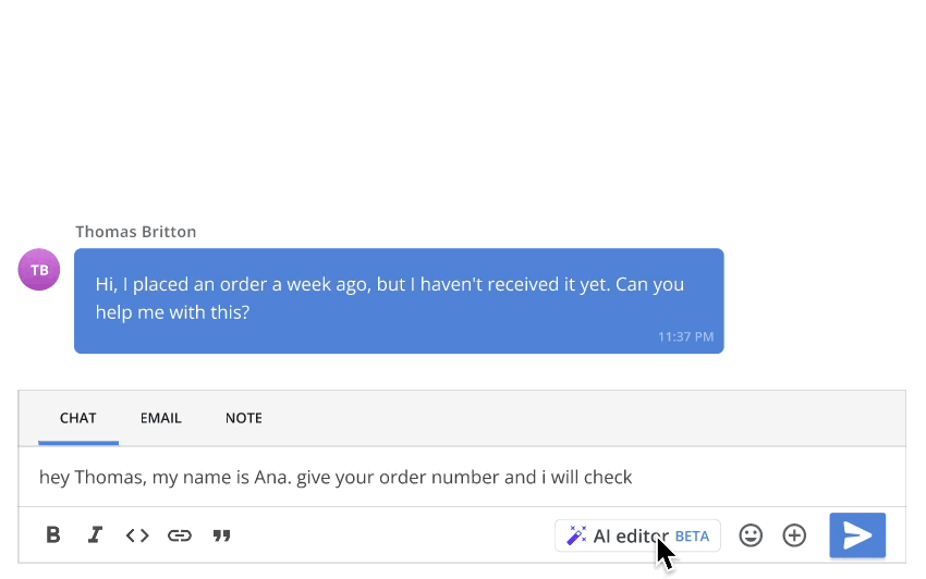 chatgpt for customer service example from helpcrunch's shared inbox