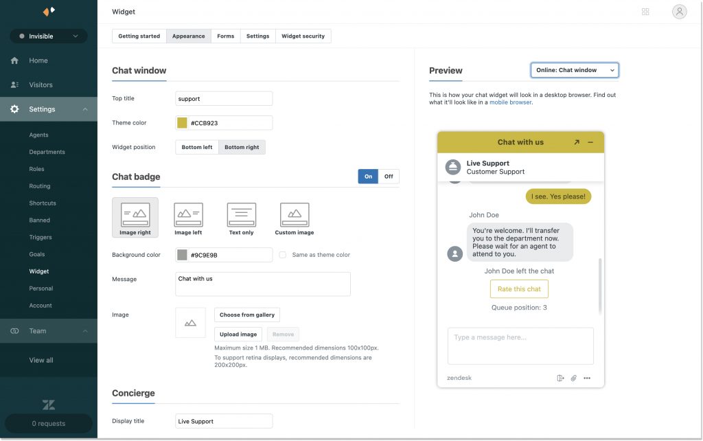 live chat button in Zendesk