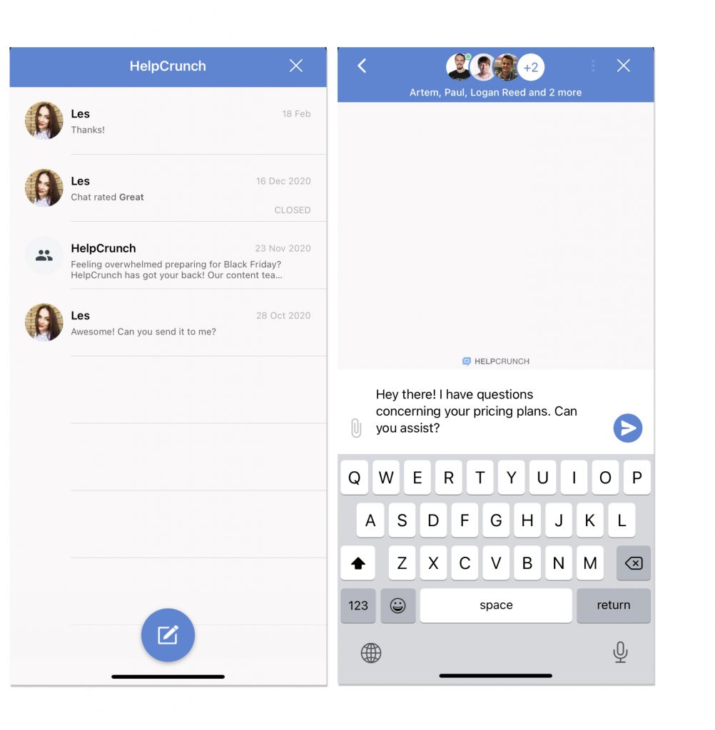 live chat button in mobile app example