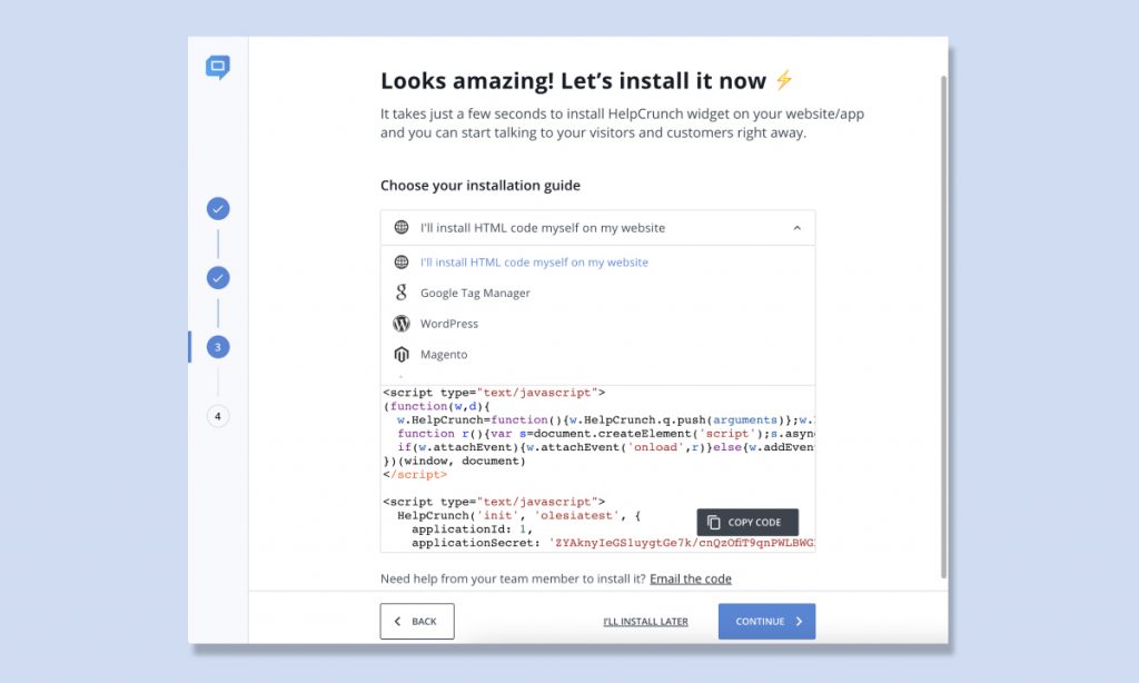 live chat button installation code