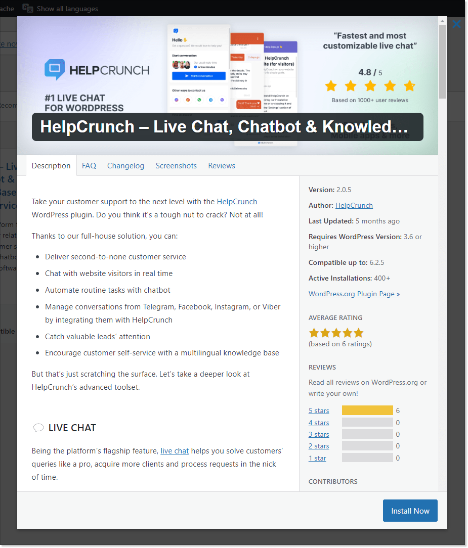 HelpCrunch WordPress plugin