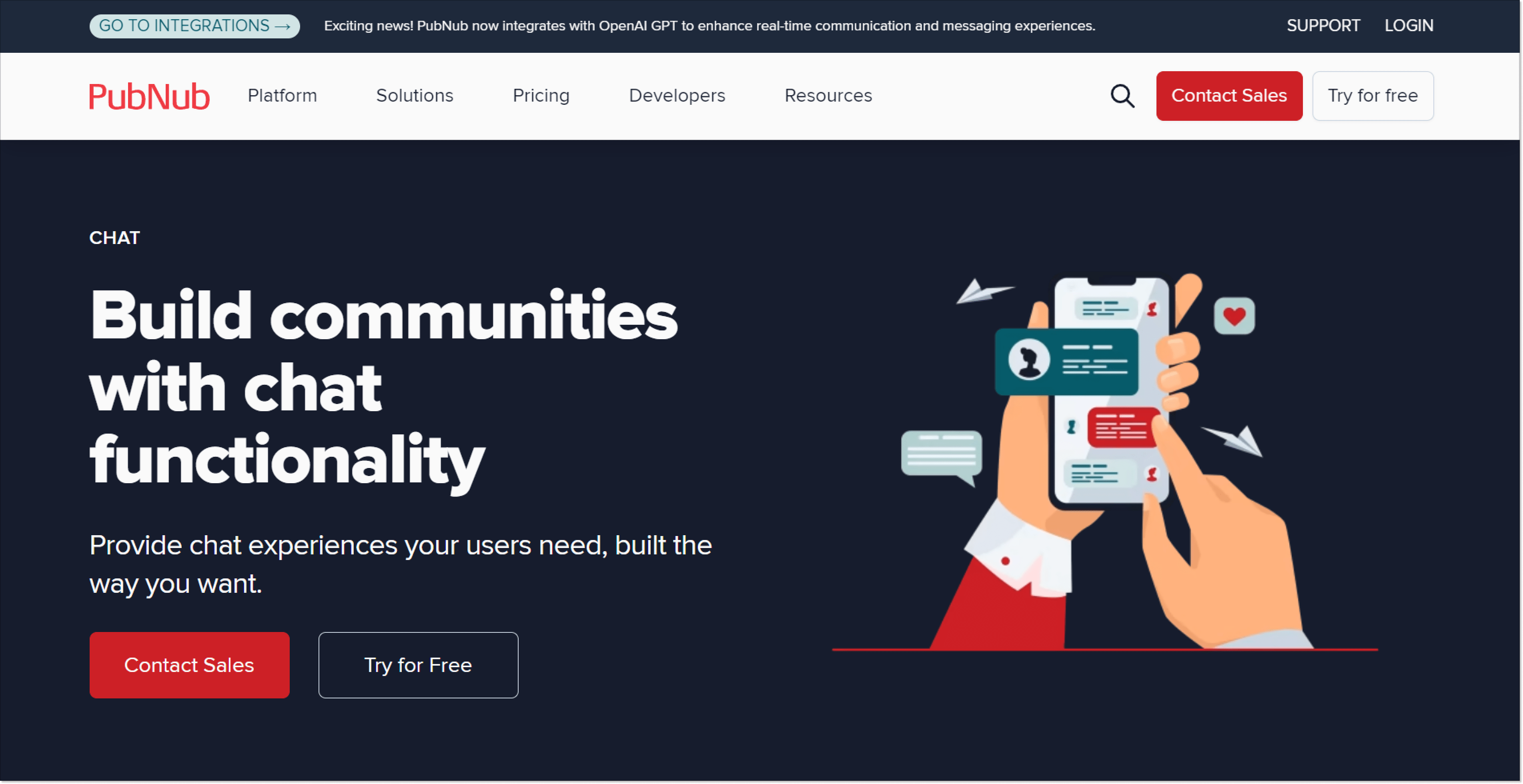 Lending page of a PubNub APIs product