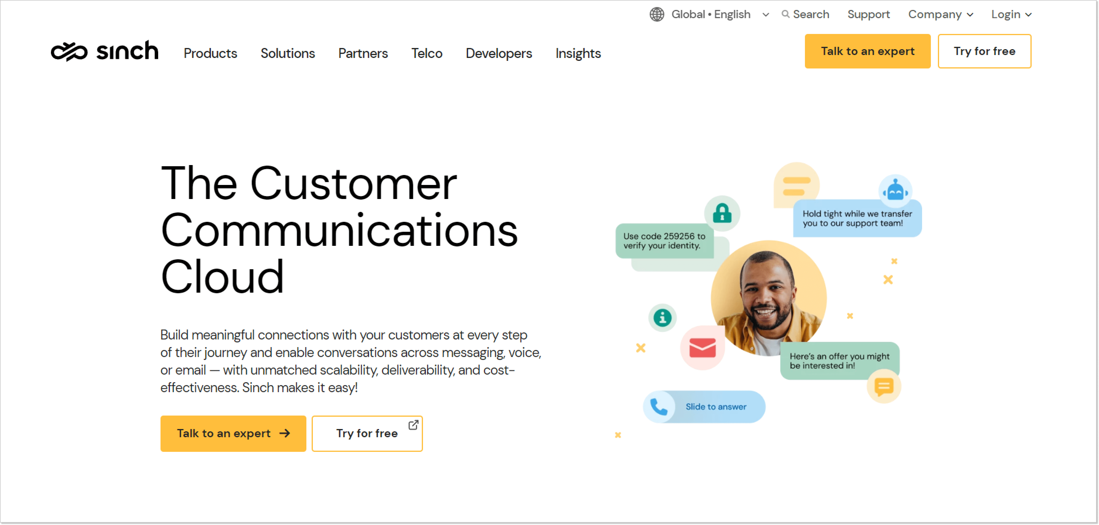 Lending page of a Sinch APIs product