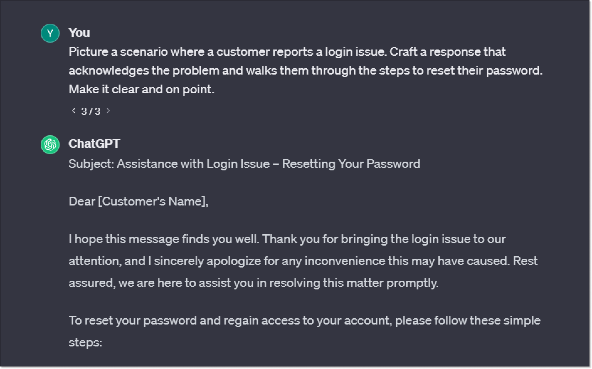 example of creating a troubleshooting answer with chatgpt