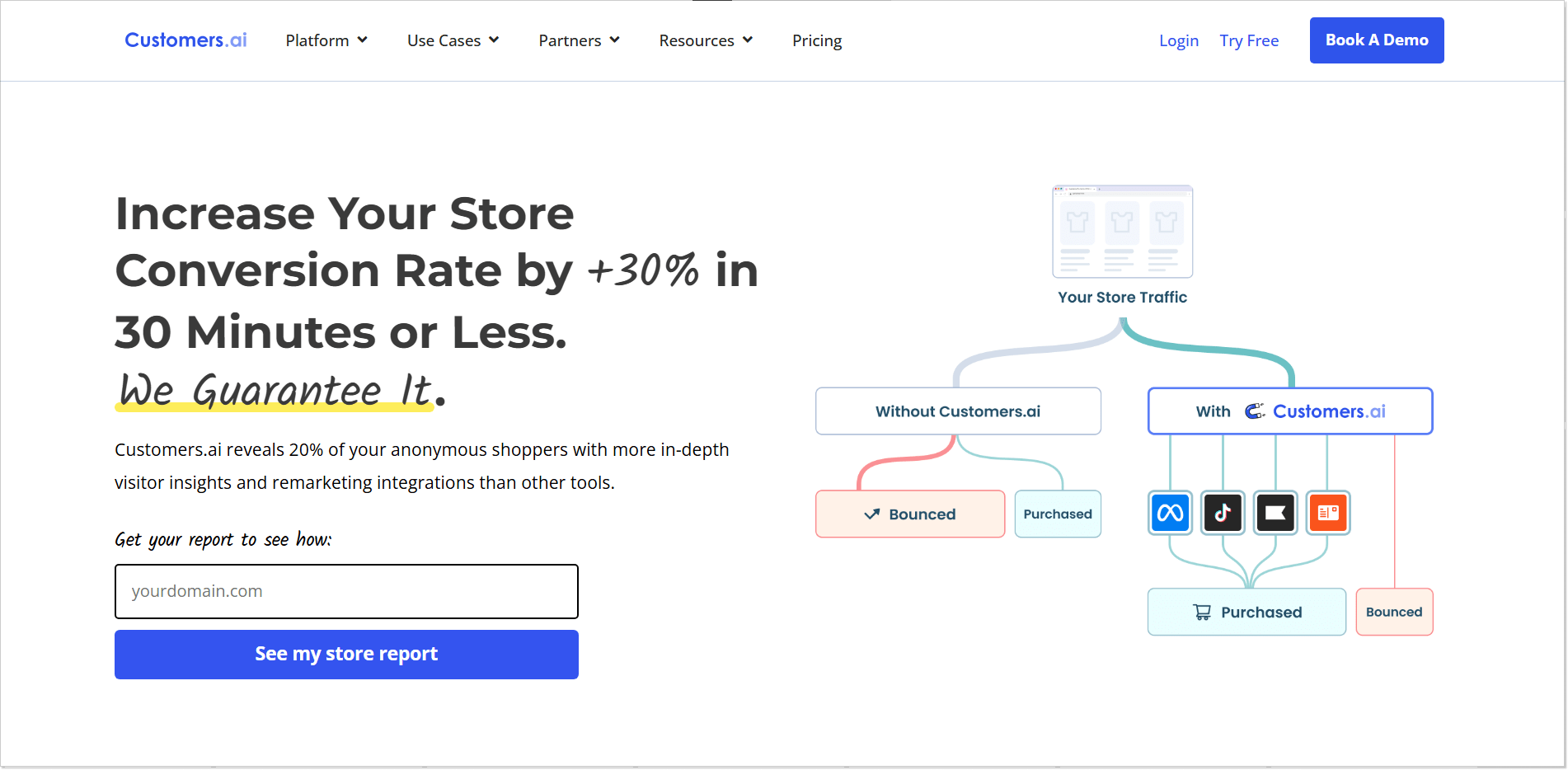 Домашняя страница сайта платформы чат-ботов Customer.ai