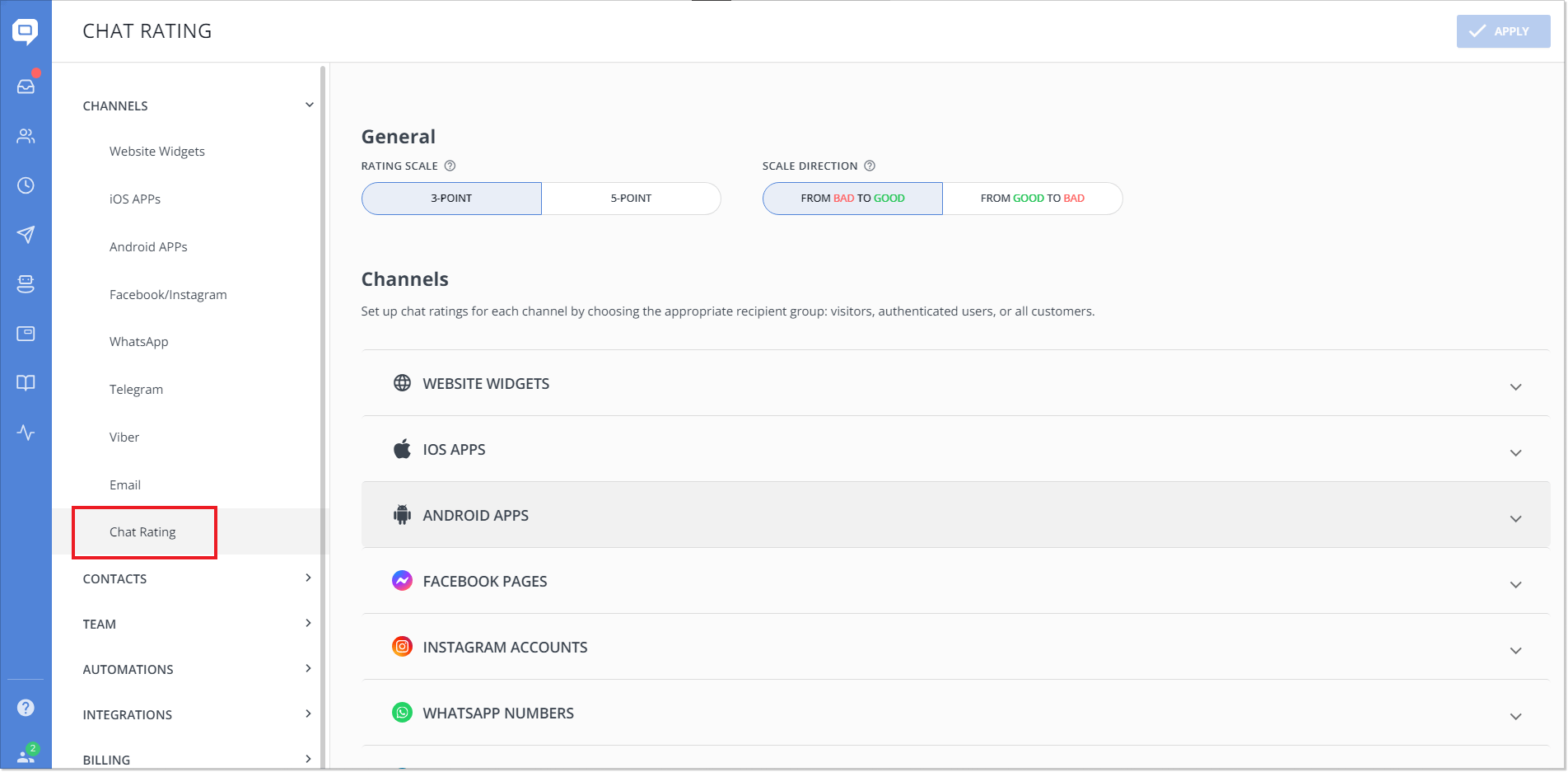 HelpCrunch live chat customer satisfaction rating settings