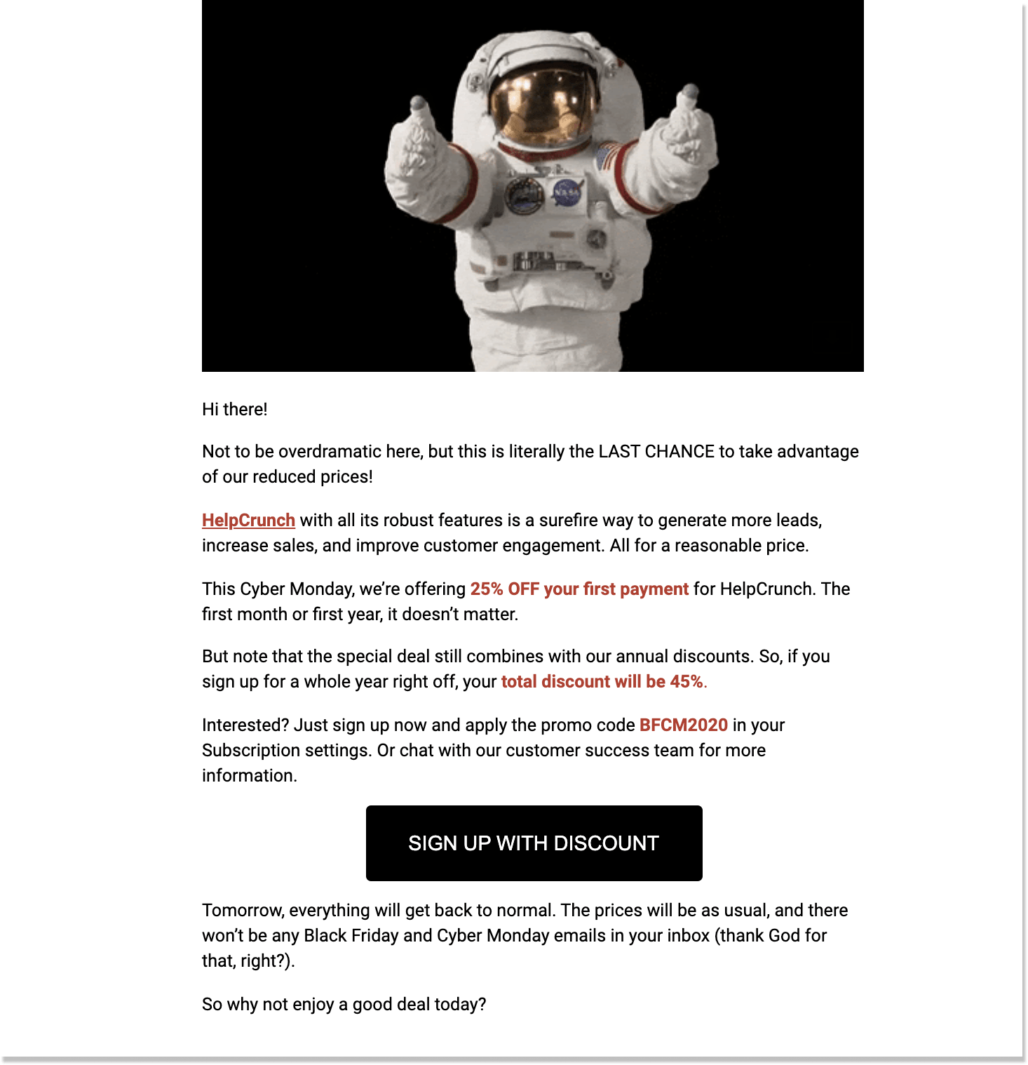 helpcrunch cyber monday last call email