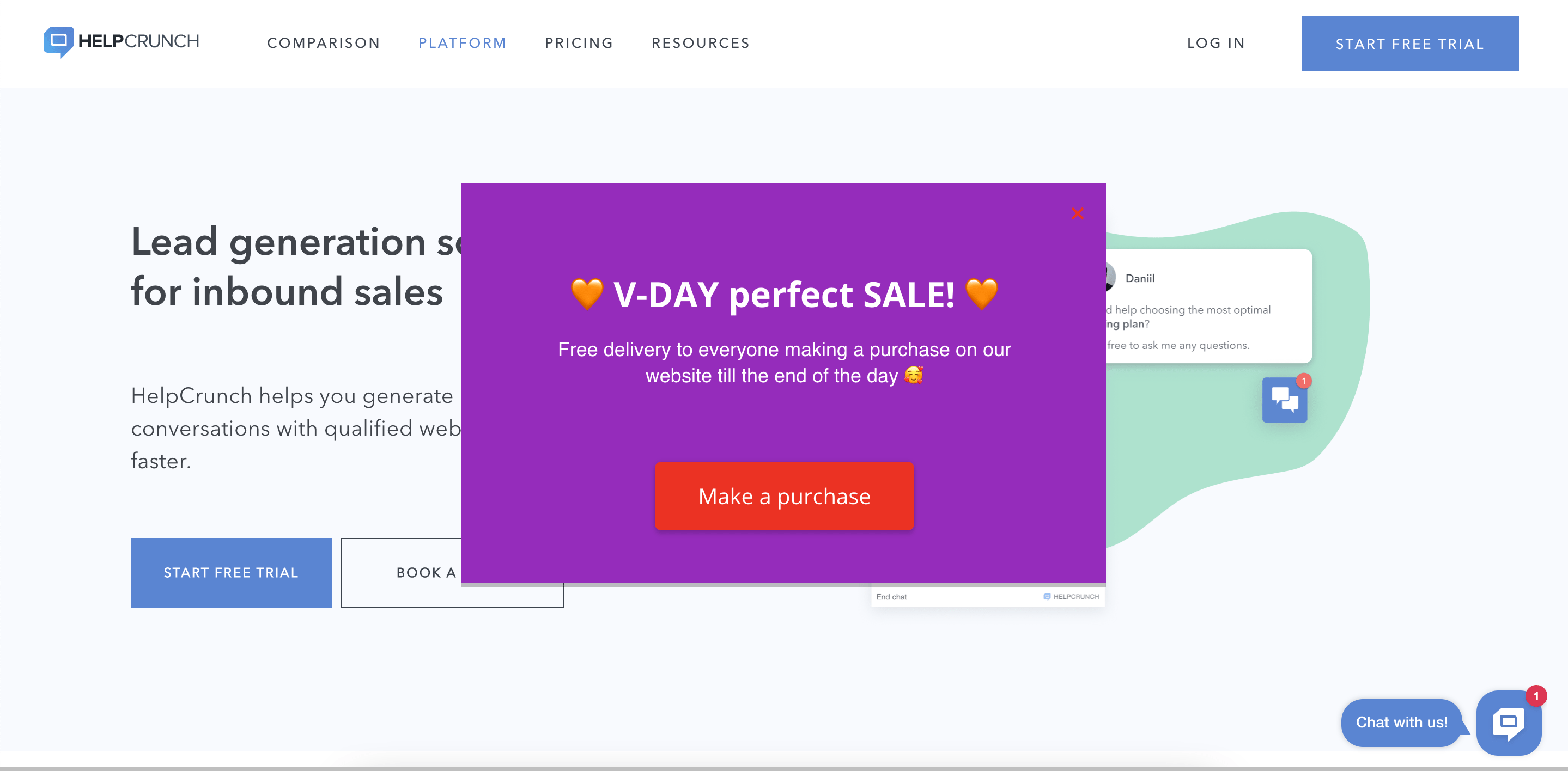 HelpCrunch Valentine’s day popup