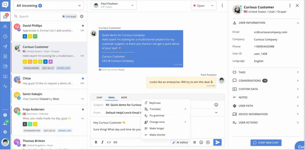 HelpCrunch’s AI-powered assistant