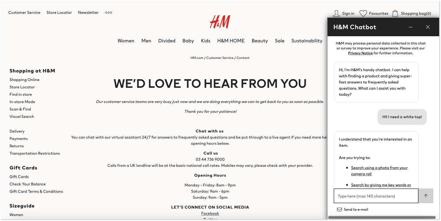 H&M support chatbot