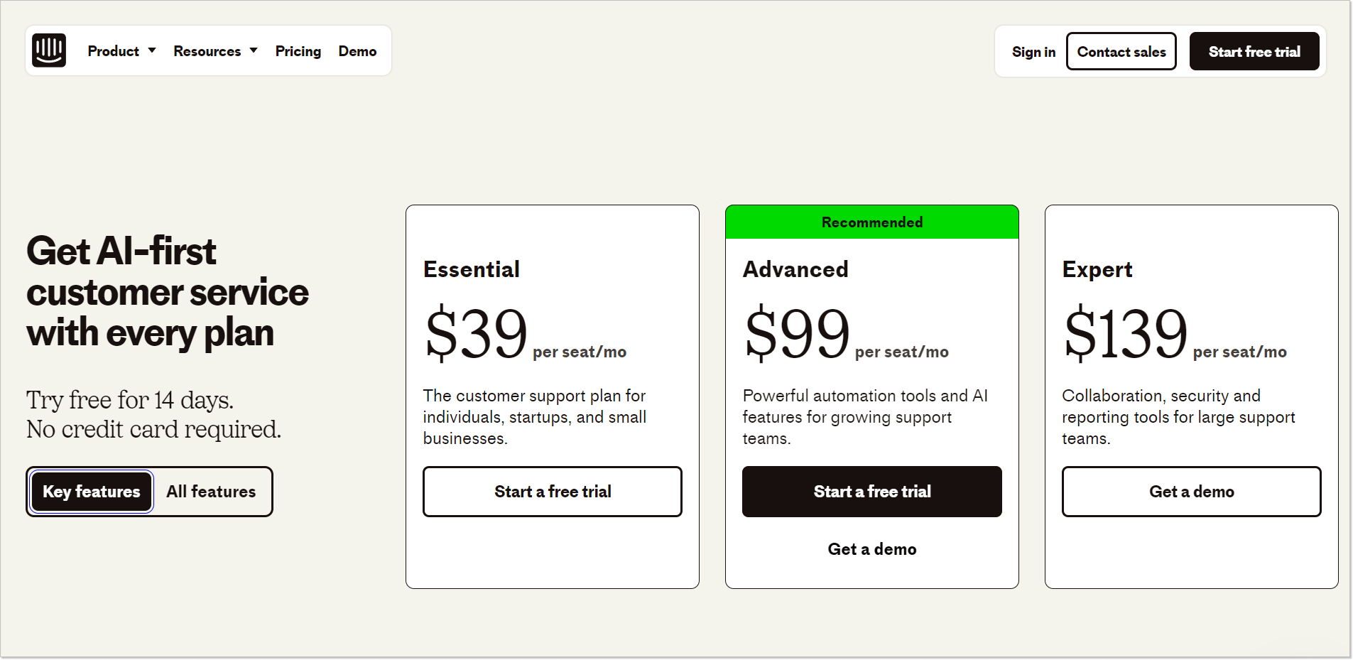 intercom pricing plans