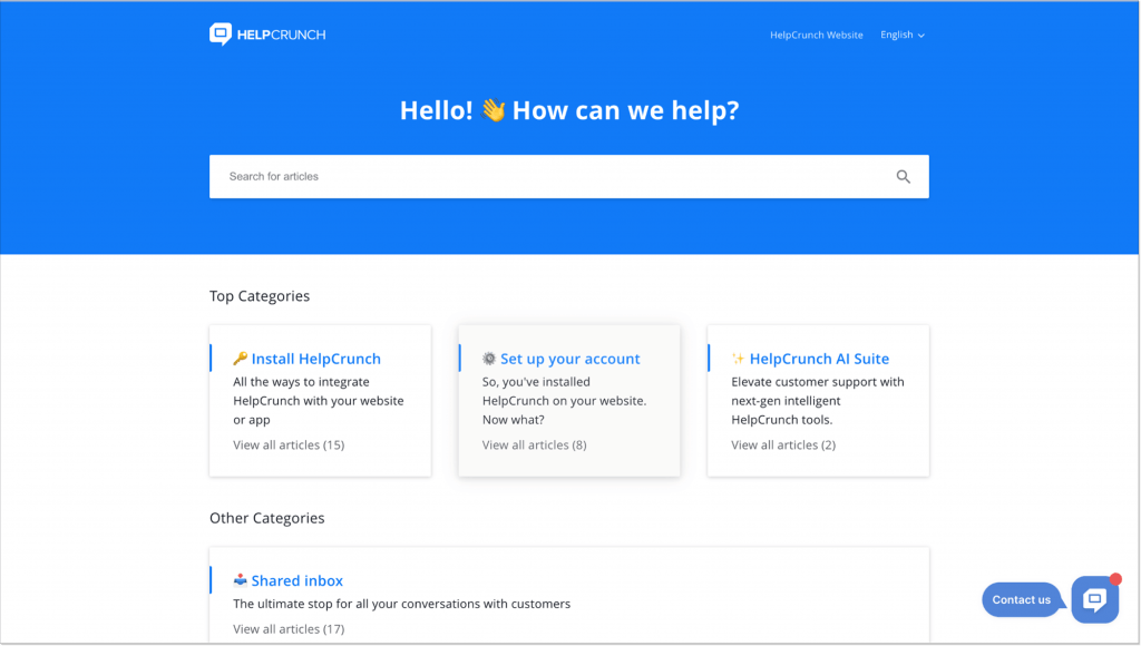 Knowledge base on HelpCrunch's website