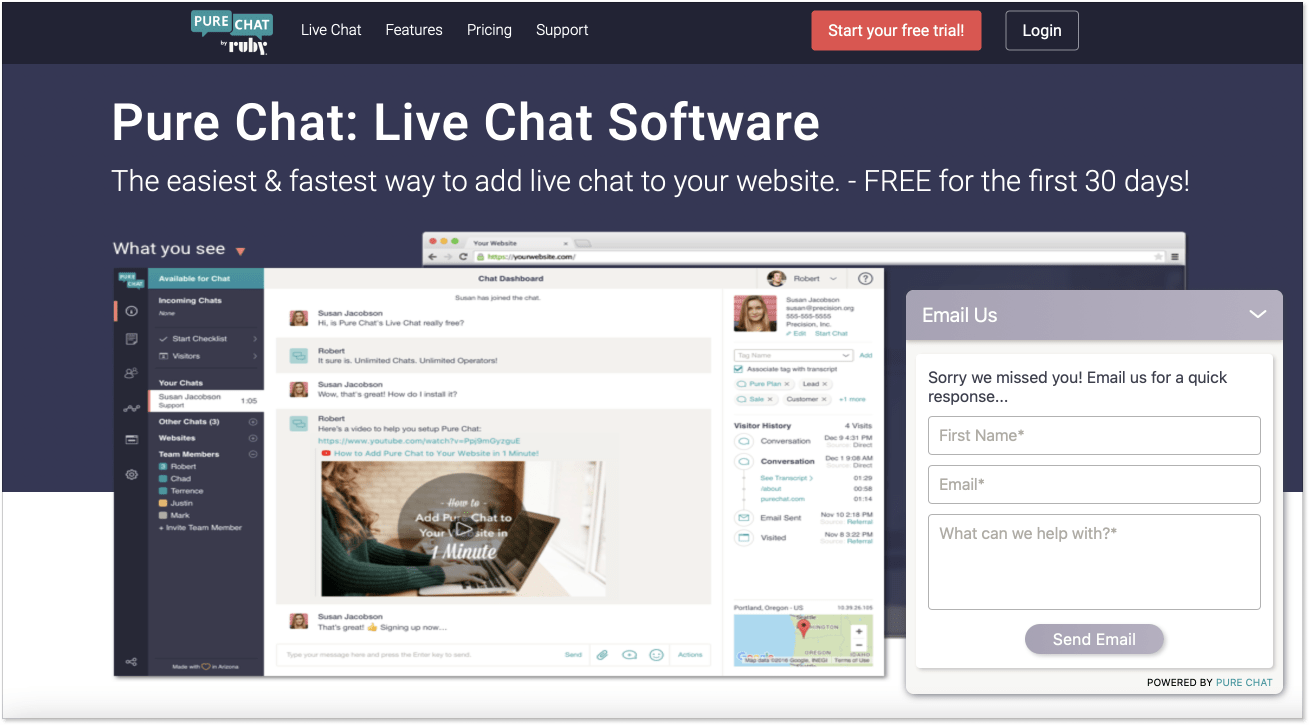 Pure Chat landing page