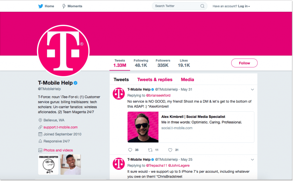 T-Mobile customer service in twitter