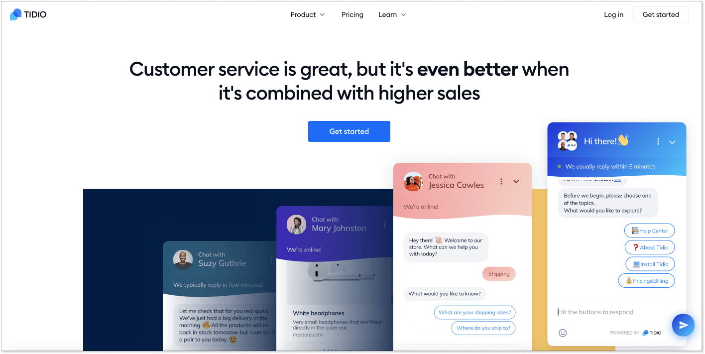 Домашняя страница сайта платформы чат-ботов tidio