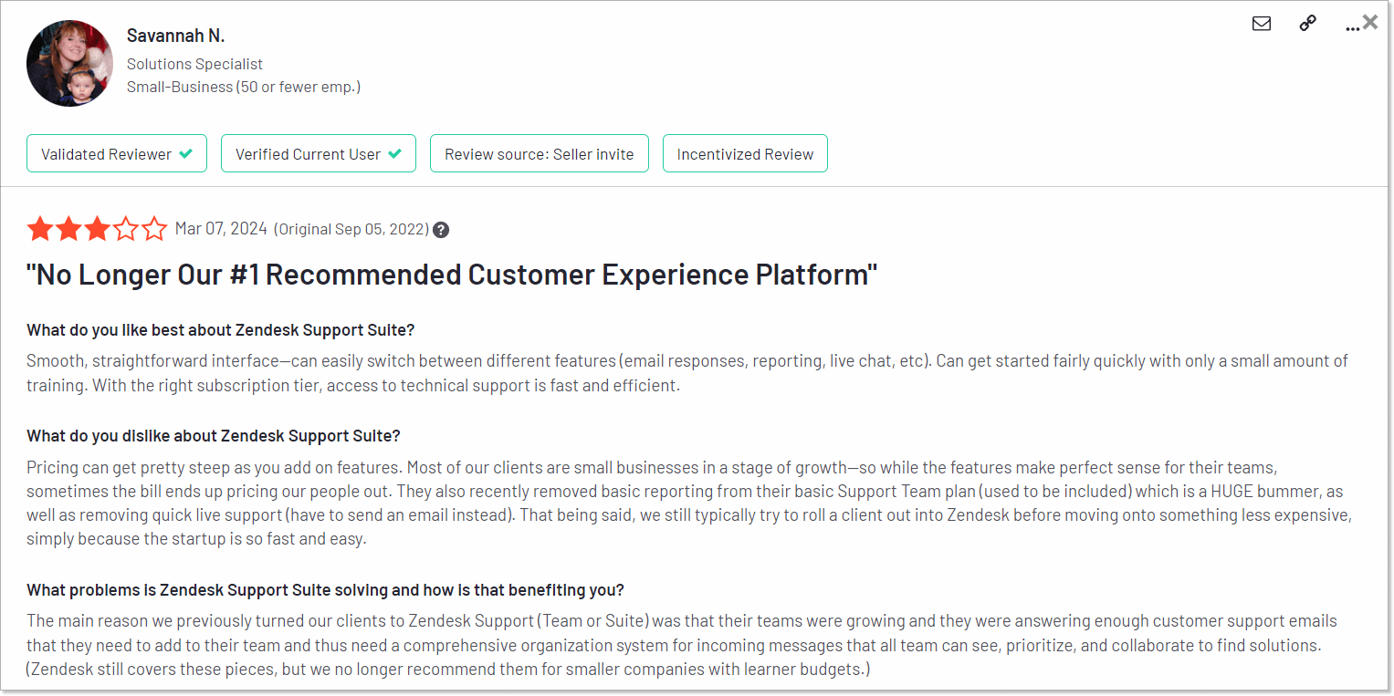 негативный отзыв про Zendesk