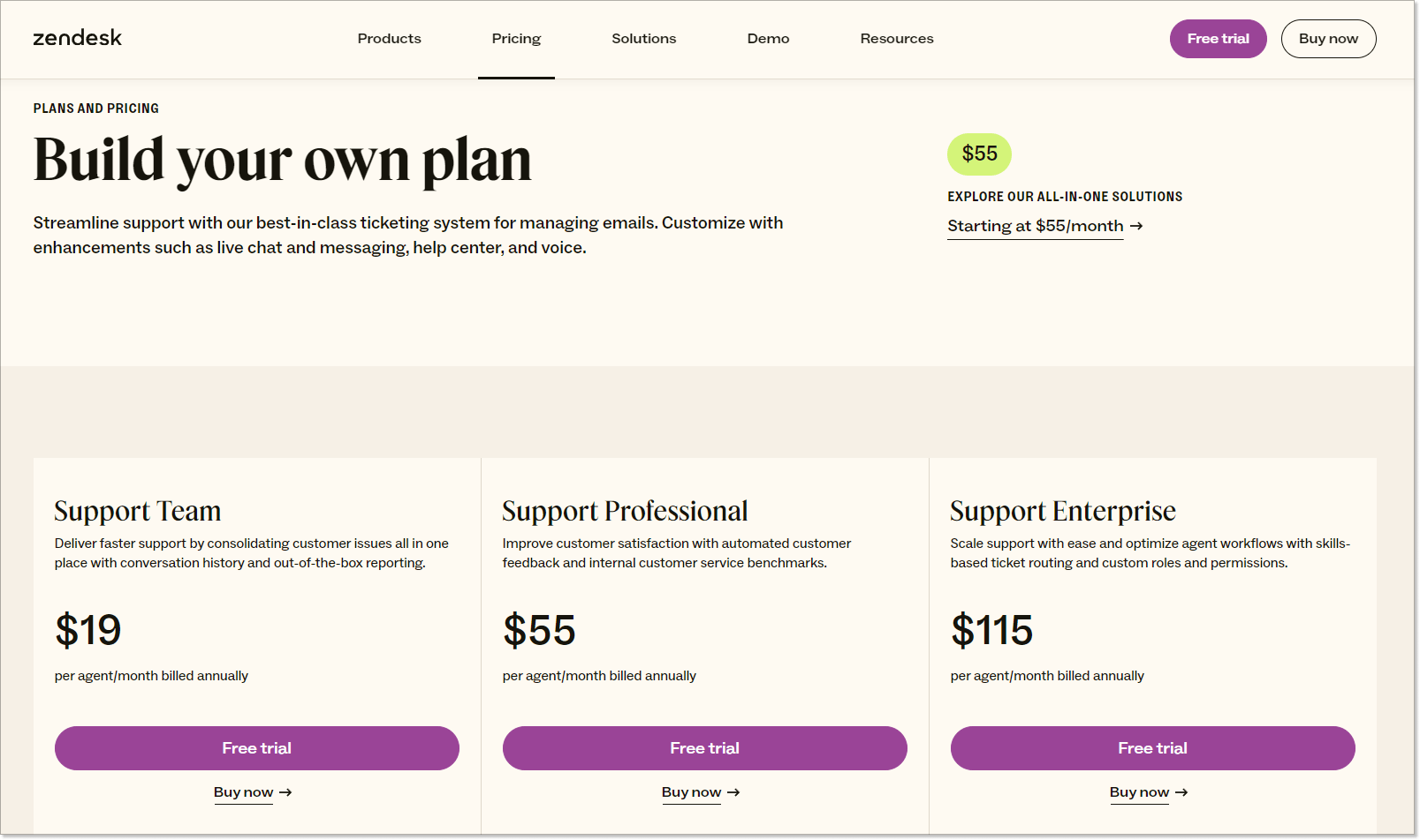 базові тарифні плани на функціонал zendesk support