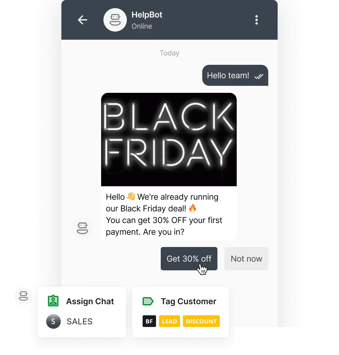 Chatbot in widget by HelpCrunch