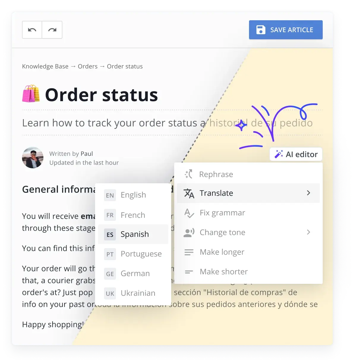 AI Editor for knowledge base