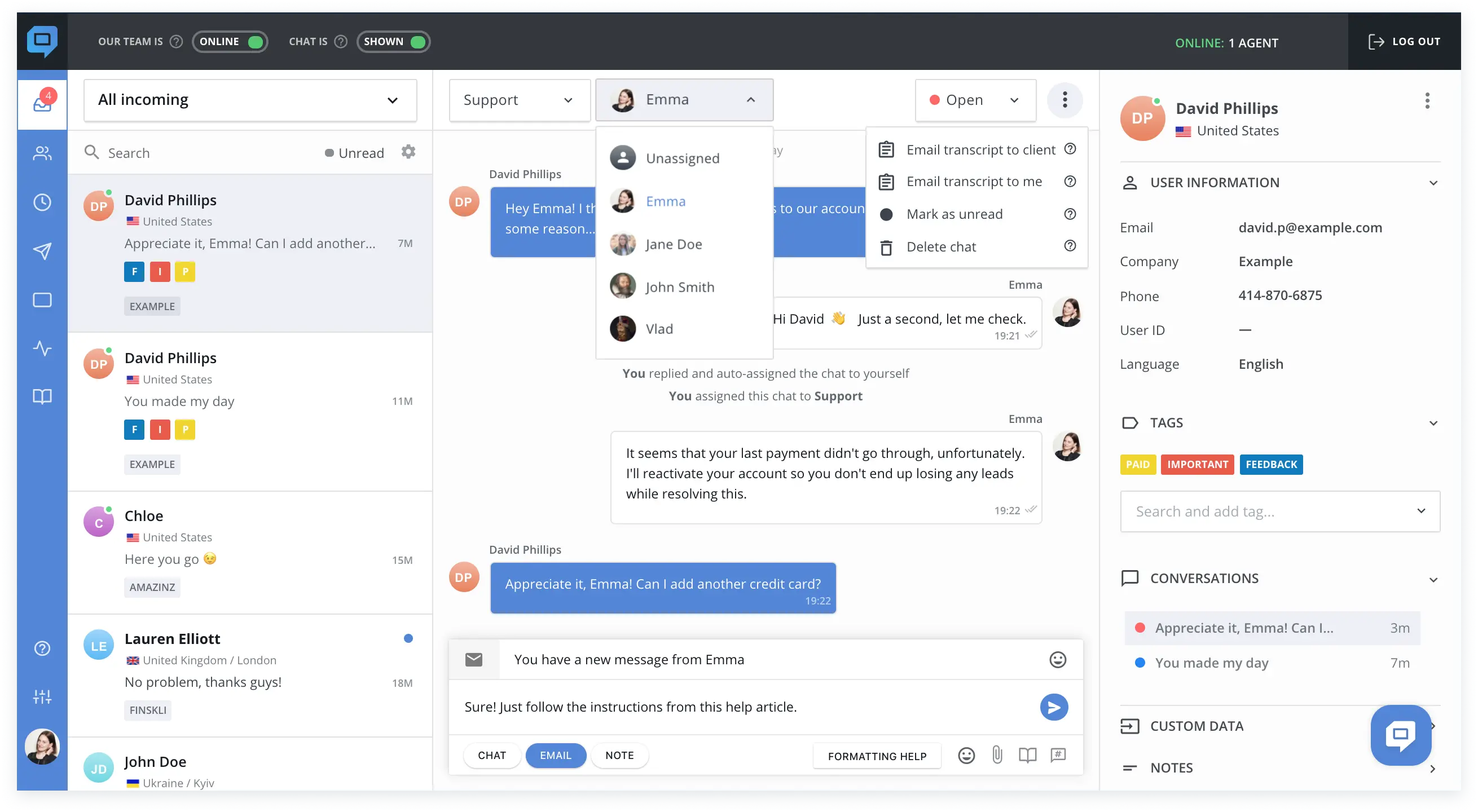 chat options