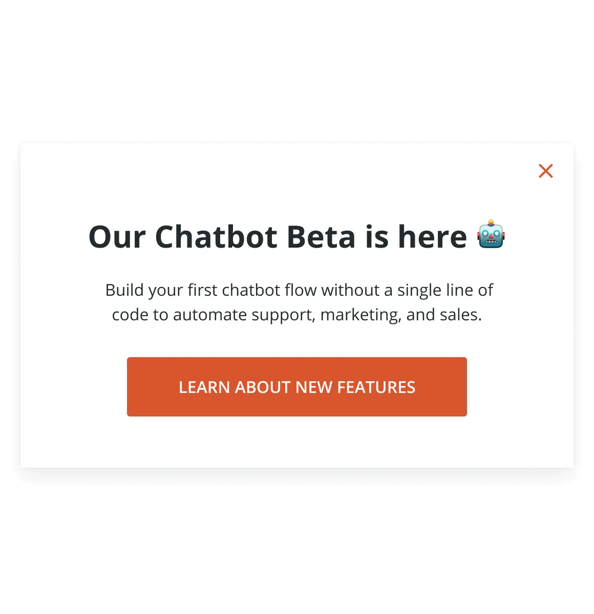 Feature announcement popup example by HelpCrunch