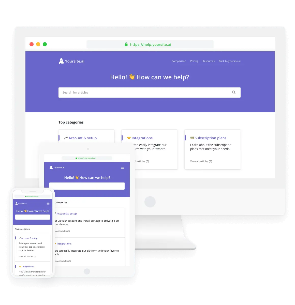 Knowledge base by HelpCrunch on different devices