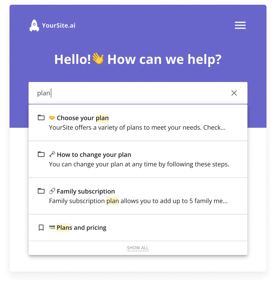 Knowledge base search by HelpCrunch