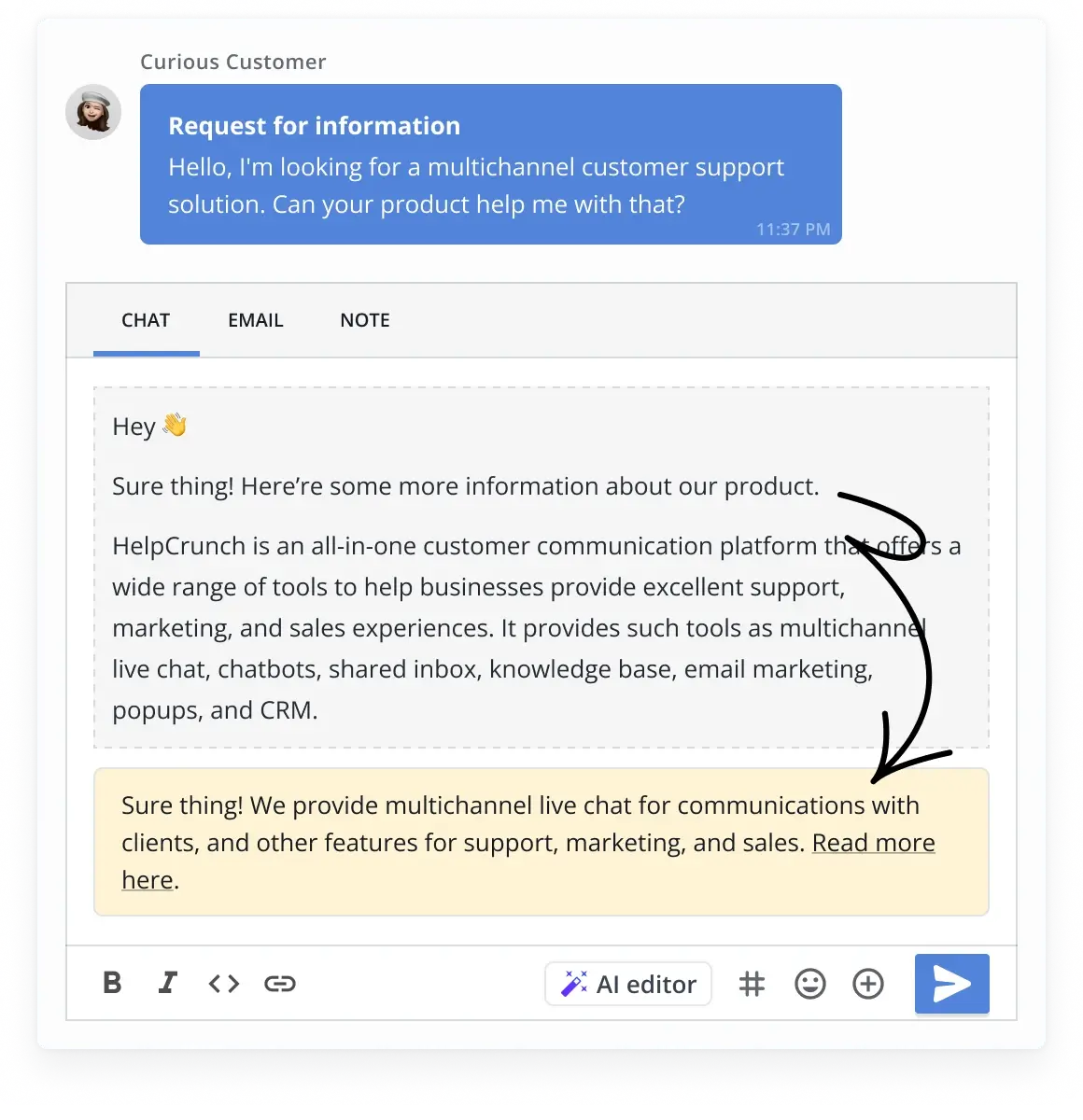 Use AI editor to shorten and improve your emails and messages to clients automatically.