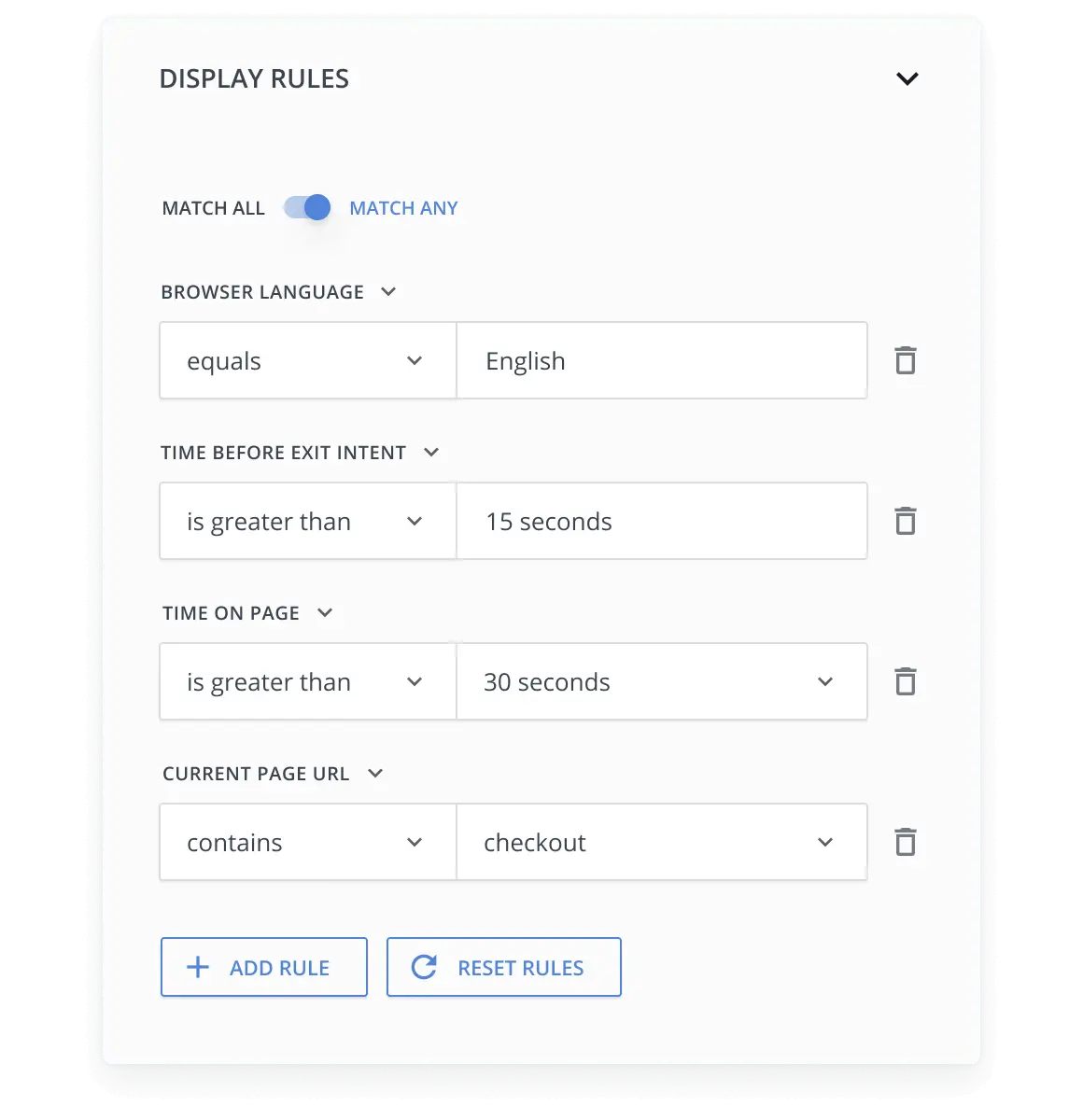 Setting up website popup targeting in the HelpCrunch popup editor