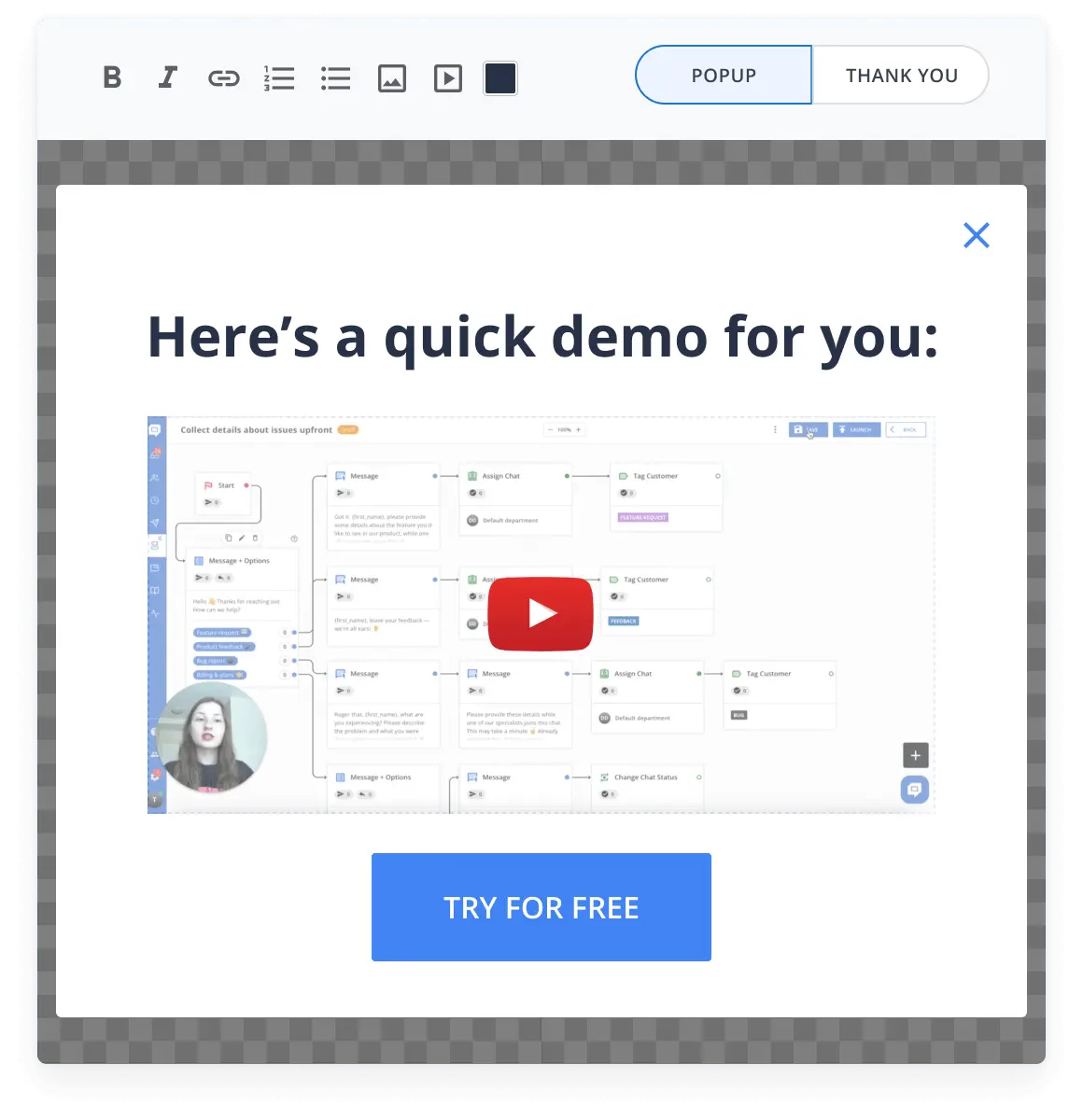 Adding visual elements in the HelpCrunch popup editor